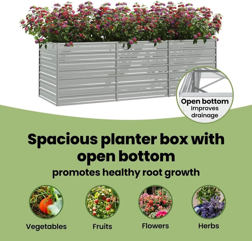 vidaXL Rectangular Garden Raised Bed - Versatile Galvanized Steel Planter Pot - DIY Friendly - Large Outdoor Flower/Herb/Vegetable Bed - Easy Assembly - Durable & Weather- - Silver Finish