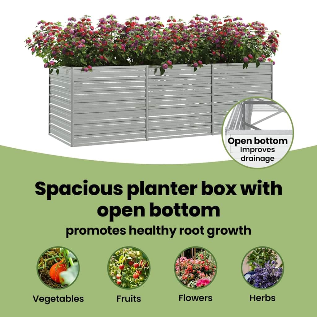 vidaXL Huerto Elevado de Acero Galvanizado, Plata, 240x80x77 cm, Macetero para Patio, Terraza y Jardín, Caja para Flores y Verduras, Huerto DIY, Maceta de Jardín