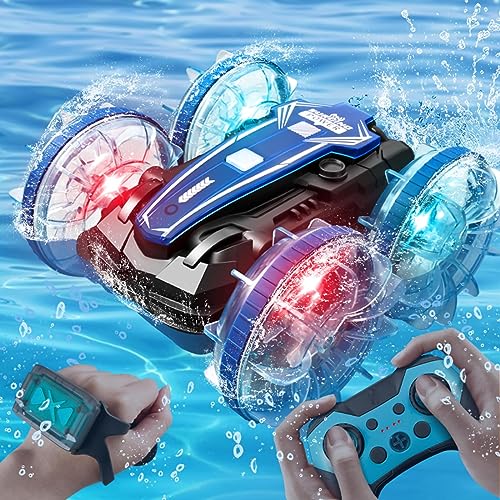 ENERHAMP Amphibious Remote Control Car,Water Beach Pool Toy,2.5GHz 4WD 360° Rotation,Waterproof Gesture RC Stunt Car