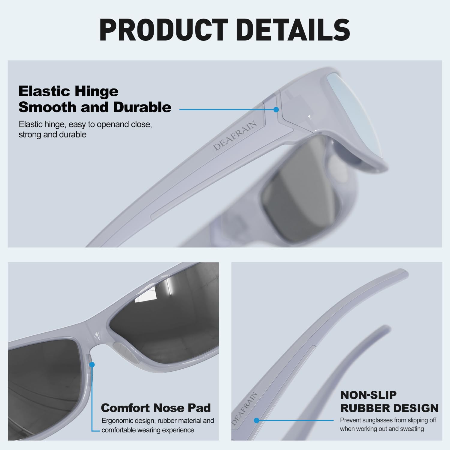 DEAFRAIN Polarisierte Sport-Sonnenbrille für Männer und Frauen, Fahren, Angeln, Radfahren, Laufen, UV-Schutz