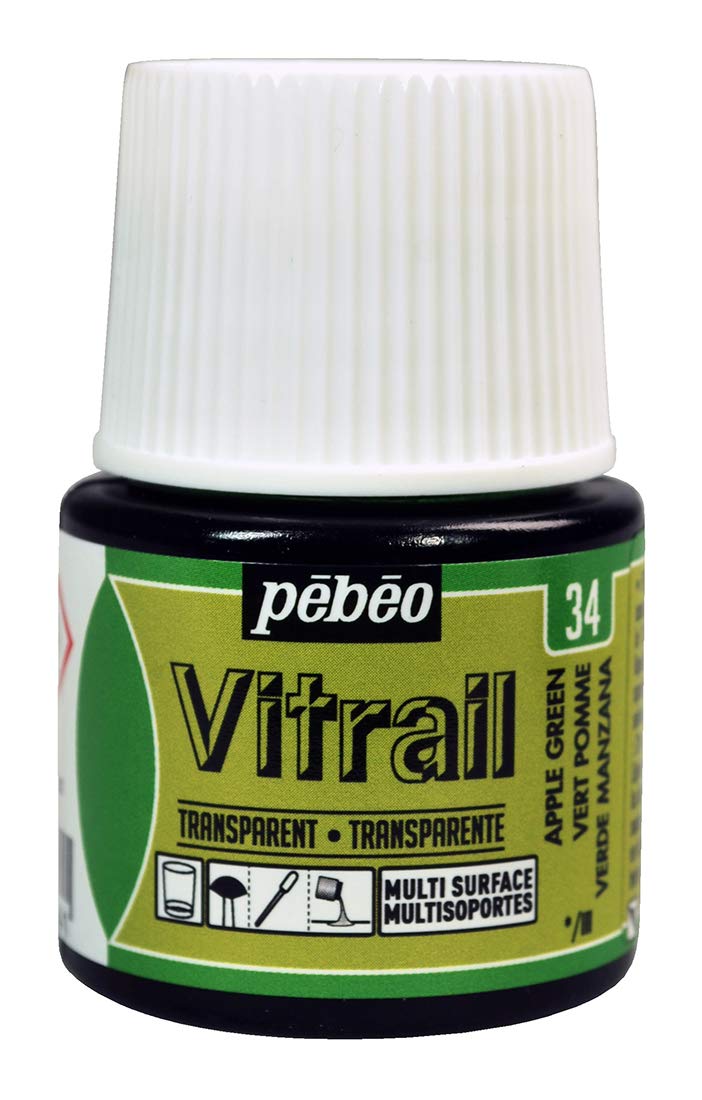 Pebeo Vitrail Stained Glass Effect Glass Paint 45-Milliliter Bottle, Apple Green,Apple Green, 050-034