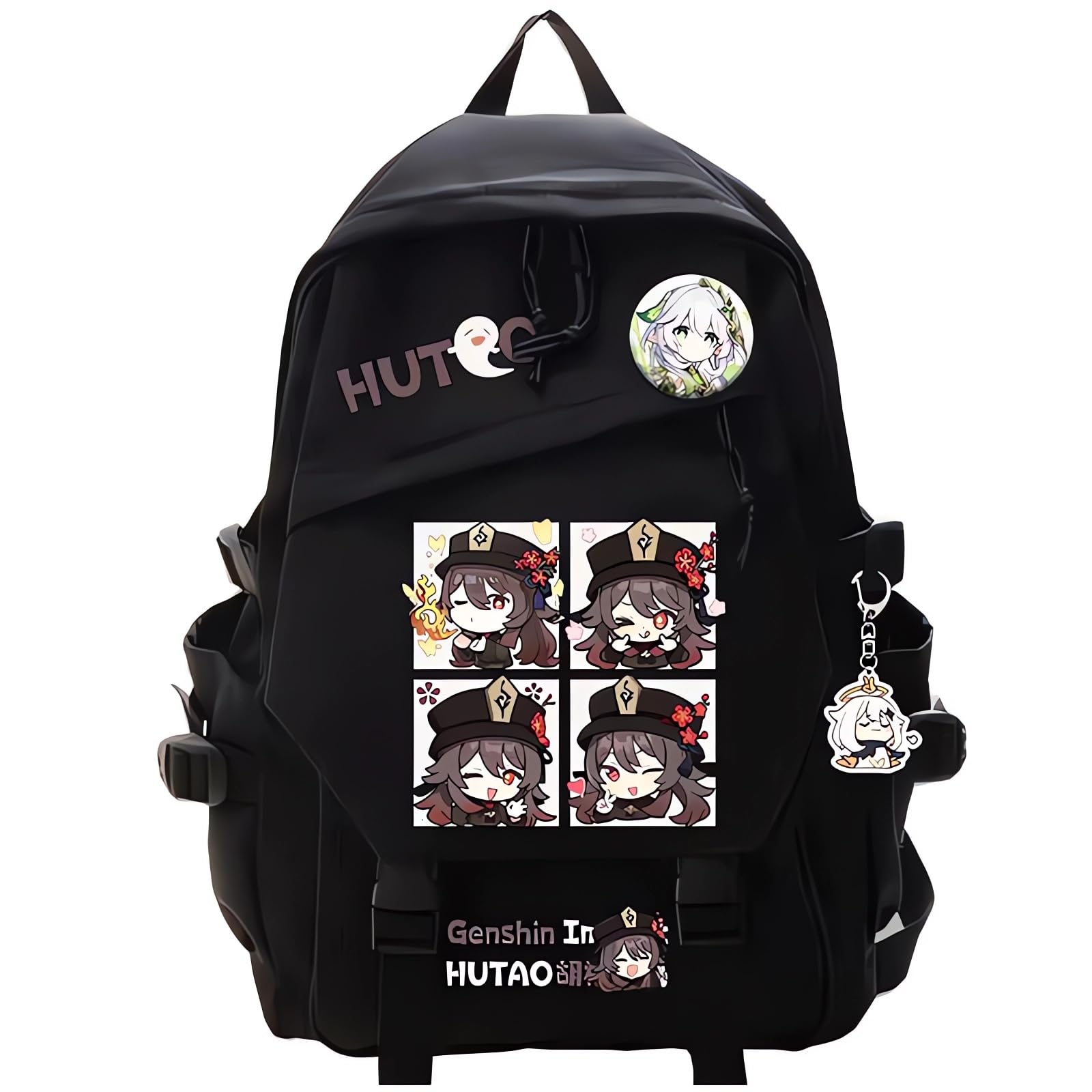 Dalicoter Game Backpack Hutao Backpack Cute 3D Printed Daypack Laptop 17" Large Capacity Travel Black BackPack With Gift