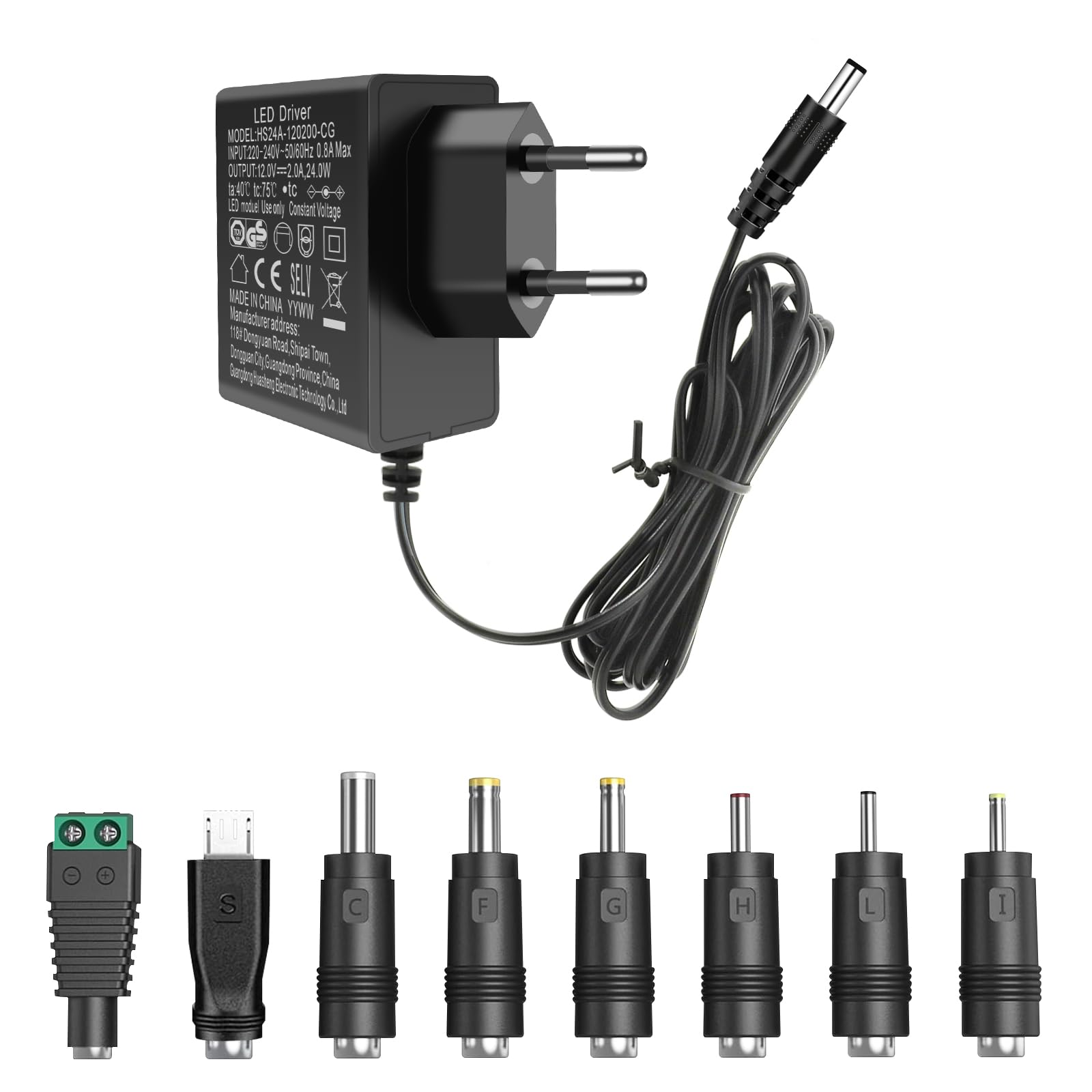 AC Adapter 12V 2A Netzteil, 12 Volt Power Supply für LED Strip Elektronik LED Streifen Licht CCTV Kamera Router LCD Monitor Externe Festplatte, Mit 8 DC Steckeradaptern