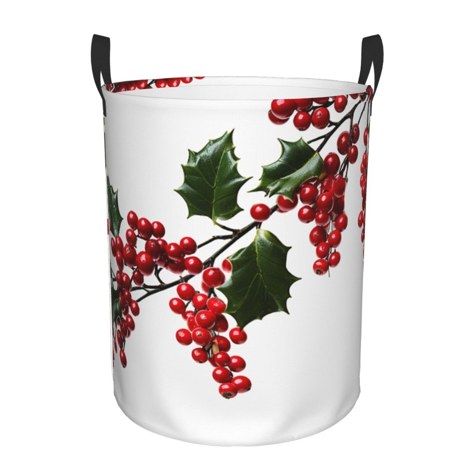 Holly Berry Branches Laundry Basket With Handles, Foldable Laundry Hamper Oxford Cloth Dirty Clothes Basket Waterproof Clothes Toys Storage Bin Organizer for Bedroom Bathroom Dorm