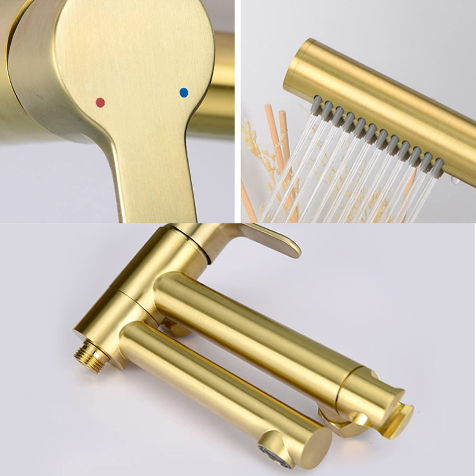 Copper Bathtub Faucet, Can Swing Hot and Cold Water Mixer Tap, Wall-Mounted Single Handle Bathroom Shower Faucet Set, Brushed Gold
