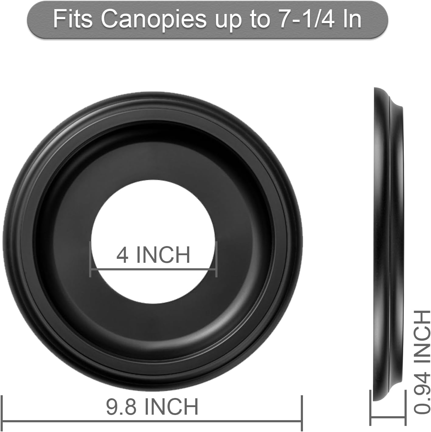 2 Pack Black Molded Nylon Ceiling Medallion for Light Fixtures and Ceiling Fans 10"OD x 4"ID x 1"P (Fits Canopies up to7-1/4")