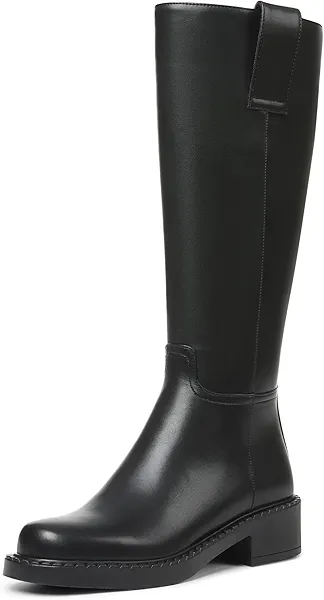 Eteridrey Wide Calf Knee High Boots for Women Round Toe Chunky Platform Tall Boots Comfortable Low Heel Faux Leather Boots with Side Zipper