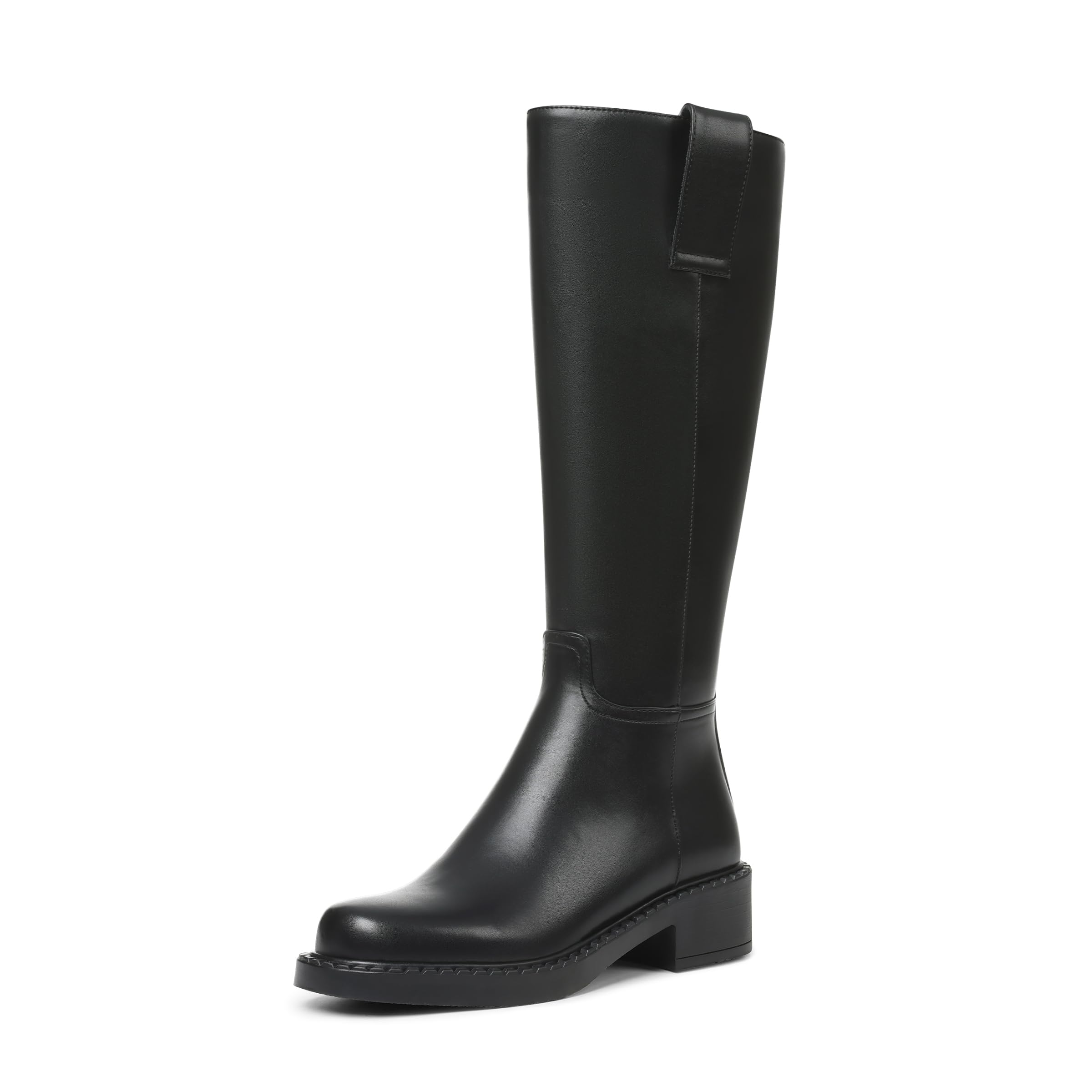 Eteridrey Black Knee High Boots Women Wide Calf Boots for Women with Chunky Heel Round Toe Tall Riding
