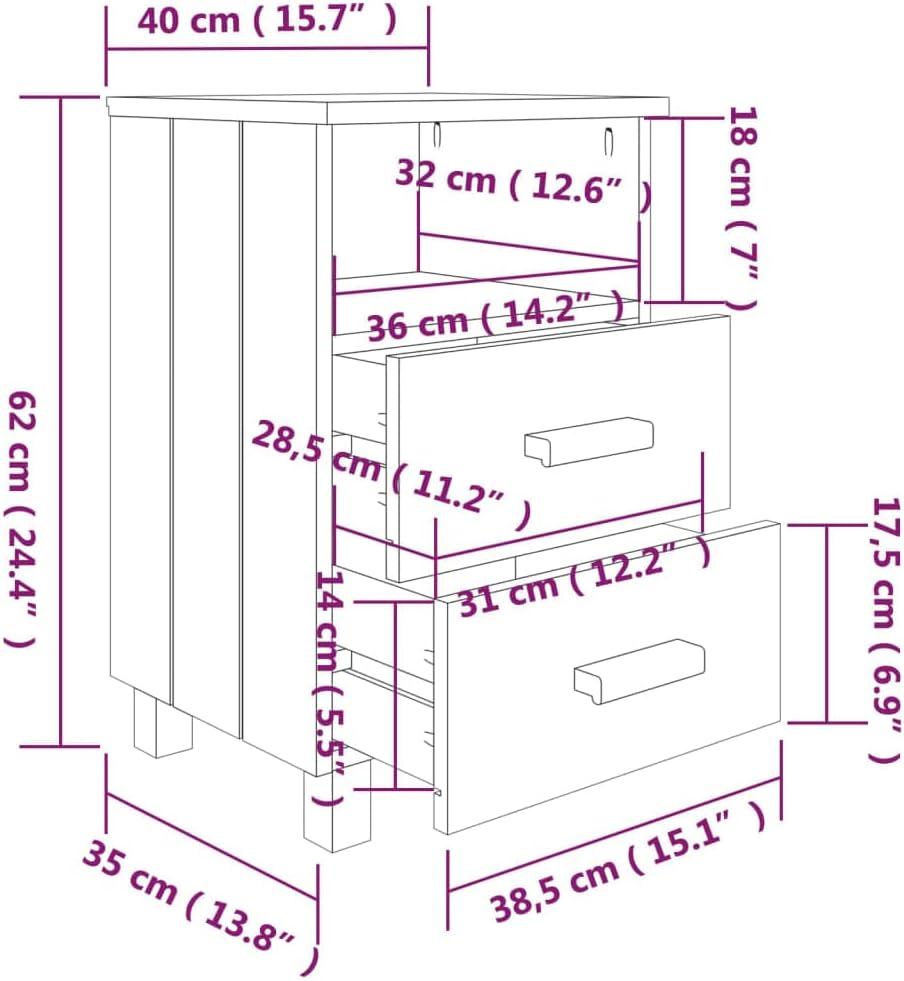 vidaXL Bedside Cabinets HAMAR 2-Piece Set, Dark Gray - Solid Pinewood and MDF, Rectangular Design with Storage Drawers, Durable Construction, Easy Assembly, Versatile Home Decor