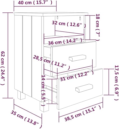 Miniatura 3 de vidaXL 2 armarios de madera maciza de pino para el hogar, interiores, dormitorio, almacenamiento de madera, mesita de noche, cajón lateral,