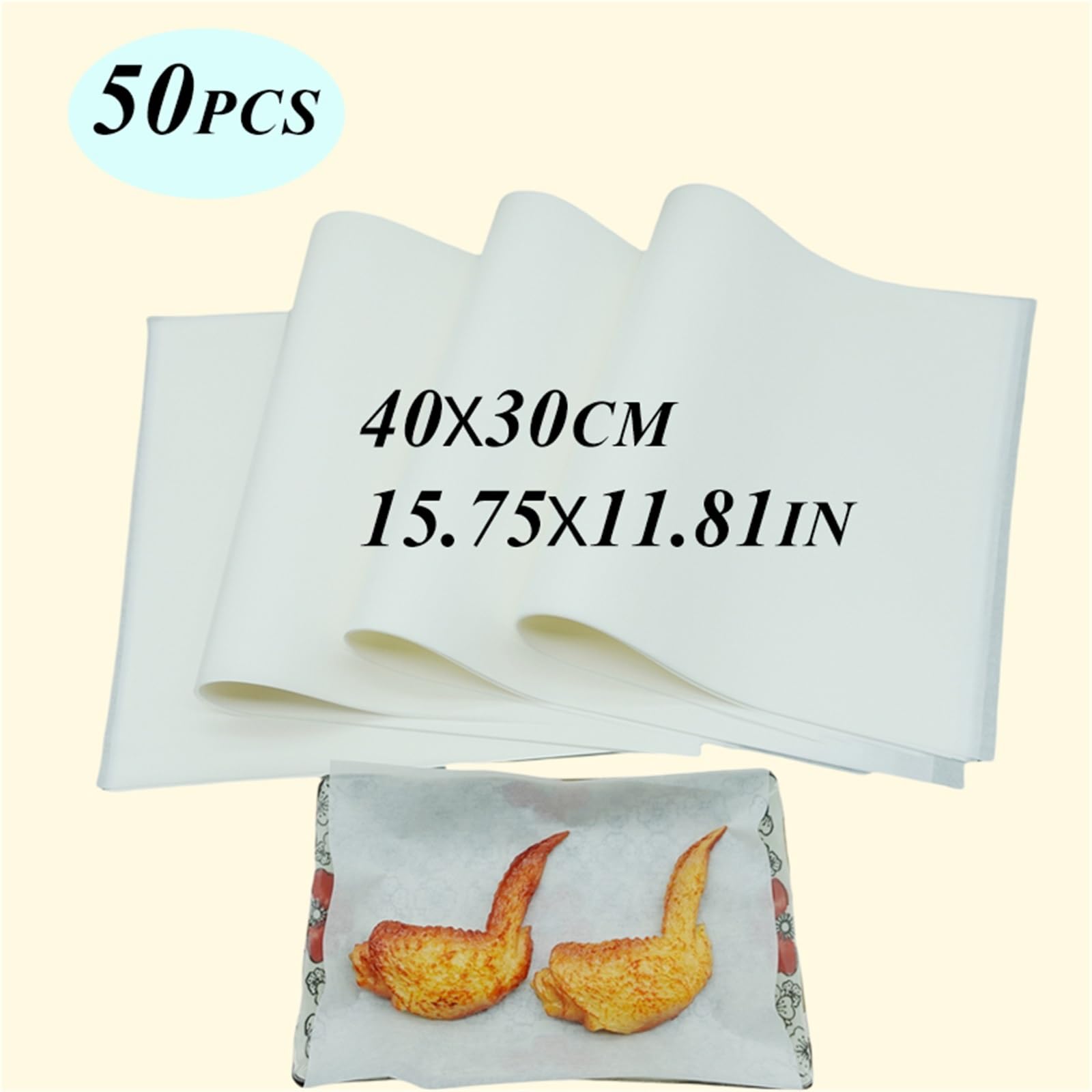 Carta da gastronomia 50 pezzi di carta da forno bianca non sbiancata, carta siliconata bifacciale for cucinare, grigliare, friggere, cucina(50PCS 40X30CM WHITE)