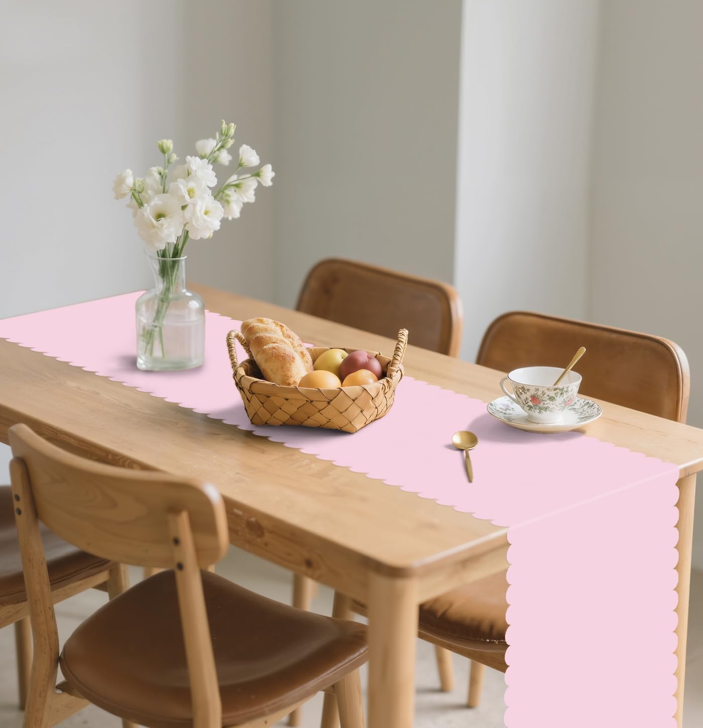 6 PCS Light Pink Scalloped Table Runner Plastic 14 x 108 Plastic Runners for Birthday Wedding Baby Shower Party Holiday Table Centerpiece Decorations Disposable Table Runner