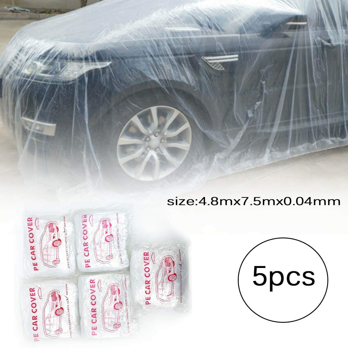 Cozyel 5 Pack Disposable Plastic Car Cover with Elastic Band, Temporary