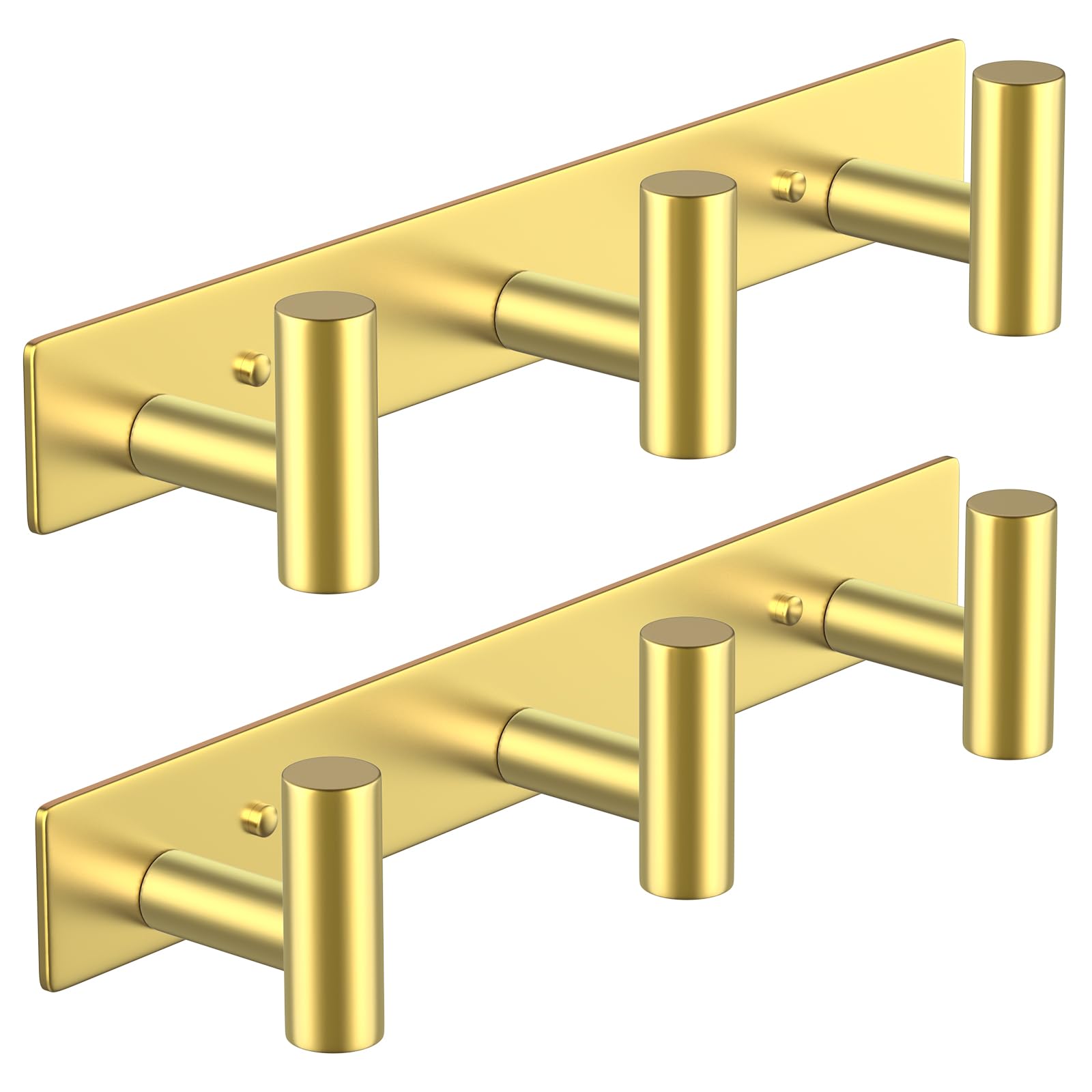 PMMASTO Gold Wall Mount Coat Rack, 3 T-Shaped Stainless Steel Hooks, 2 Pack