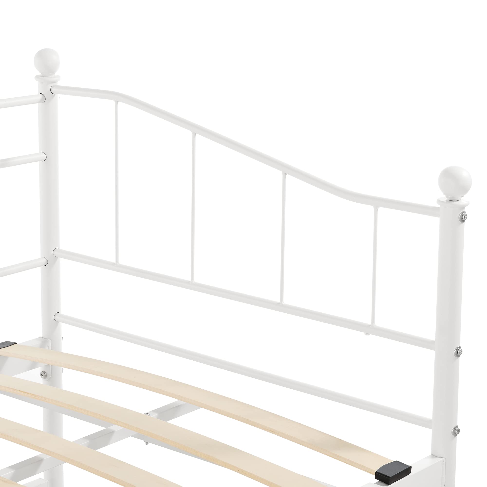 [en.casa] Metall Tagesbett Skutskär 90x200cm Bettsofa mit ausziehbarer Liege Schlafsofa Kojenbett Weiß