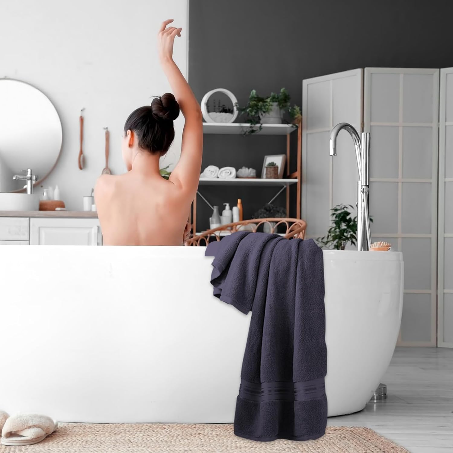 Cotton Thickening Bath Towels,140cmx70cm Large Quick Dry Shower Towel for Women Men (Color-D)