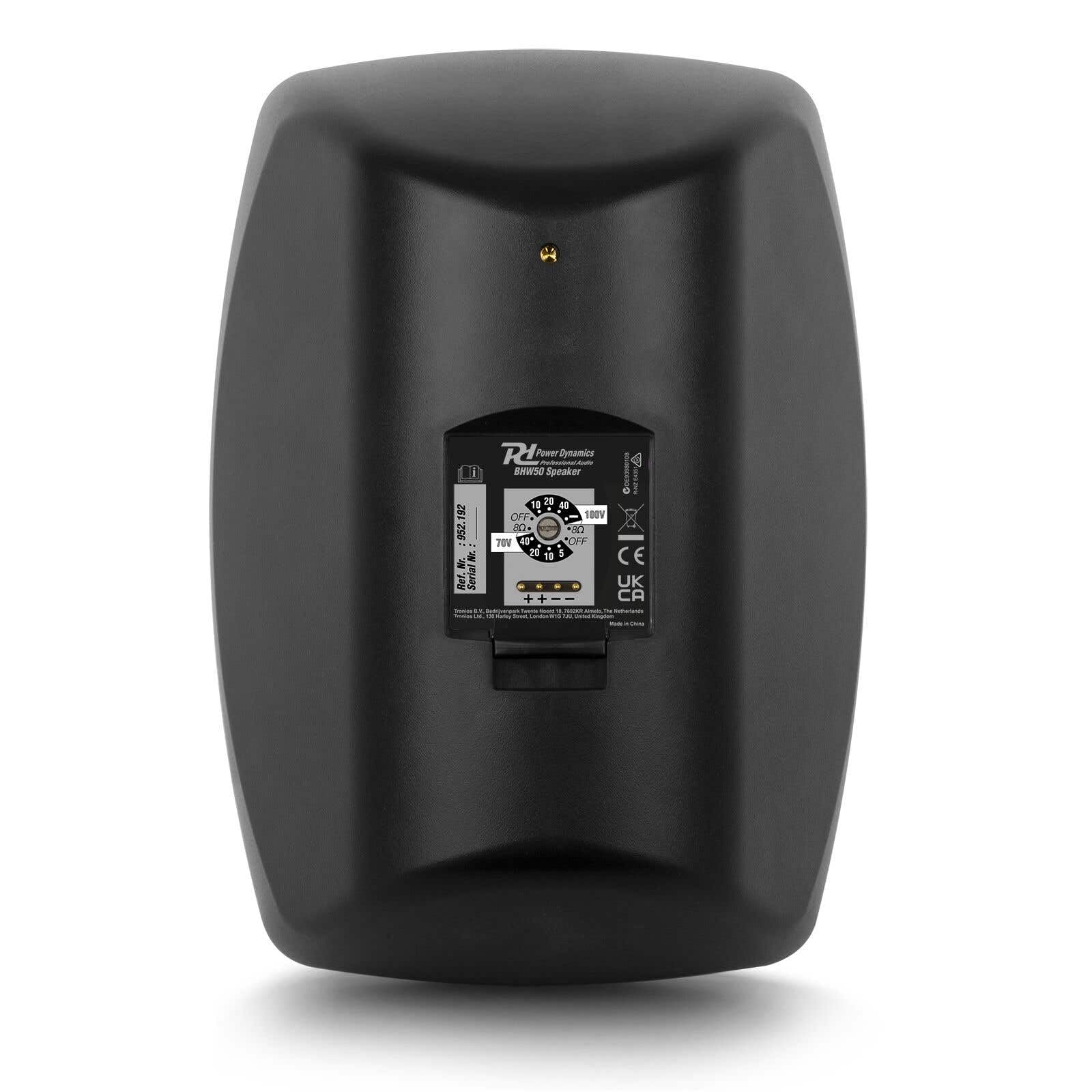 Paire D'enceintes Murales étanches Power Dynamics BHW60BK - 60W RMS, IPX5, 6.5", 100V/70V/8Ω - Pour Terrasse, Jardin, Extérieur - 5
