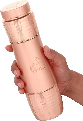 Miniatura 5 de VBLISS Botella de agua de cobre 100% puro, 32 onzas, a prueba de fugas, beneficios para la salud ayurvédica, ecológica, sin BPA, para viajes,