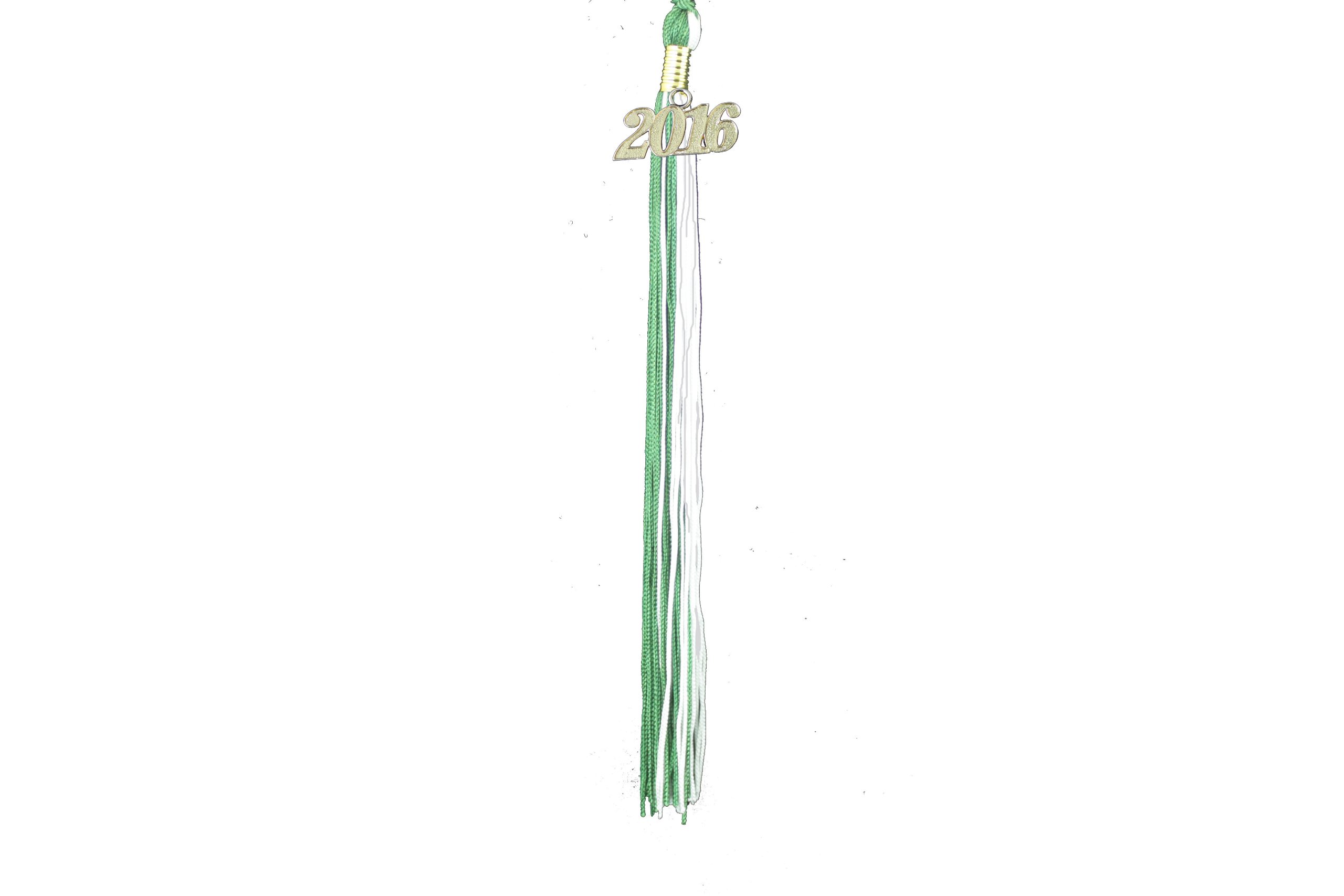 Green & White Graduation Tassel with Gold 2016 Year Charm