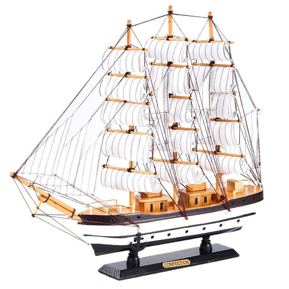 YLME Segelboot Modell Aus Holz, Europäisches Großsegelschiff, Nautische Dekoration Für Zuhause Und Büro, Handgefertigtes Maritimes Ornament Mit Stoffsegeln, Geschenk Für Männer/Geschichtsbegeisterte