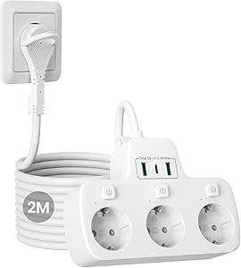 Regleta plana con 3 enchufes y 3 puertos USB HoniHom por sólo 16,99€ usando el #código: 73HMBTQH