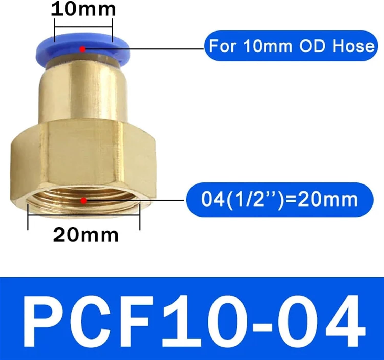 10PCS PCF Pneumatic Air Connector 4 6 8 10 12mm Hose Tube 1/8" 3/8" 1/2" 1/4" BSPT Female Thread Brass Quick Pipe Joint Fitting(PCF10-04)