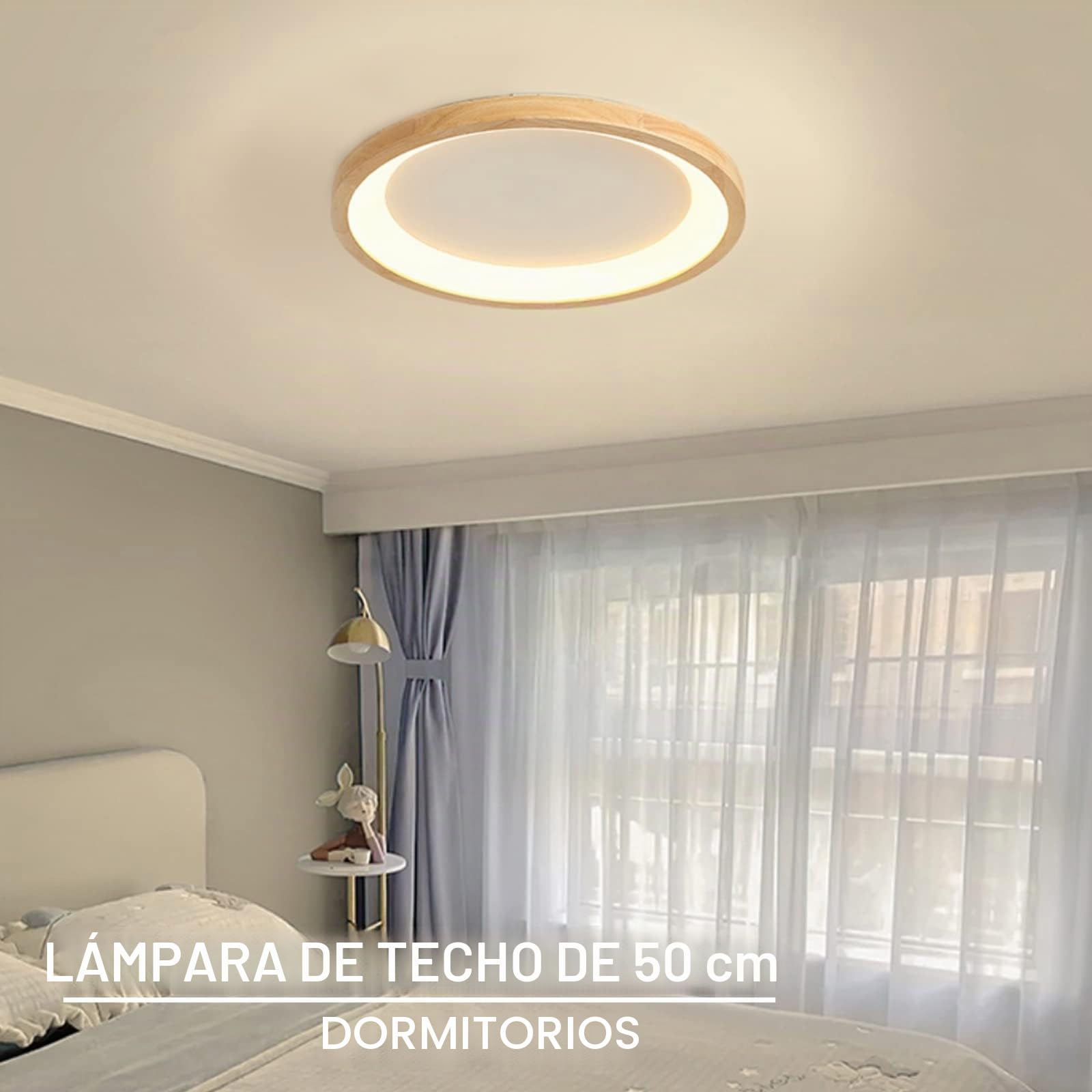 VOMI LED Lámpara de Techo de Madera con Mando a Distancia, 50cm Redonda Plafón LED Regulable 36W Modernos Lampara Infantiles Iluminación de Techo Interior Sala Dormitorio Cocina Comedor Pasillo