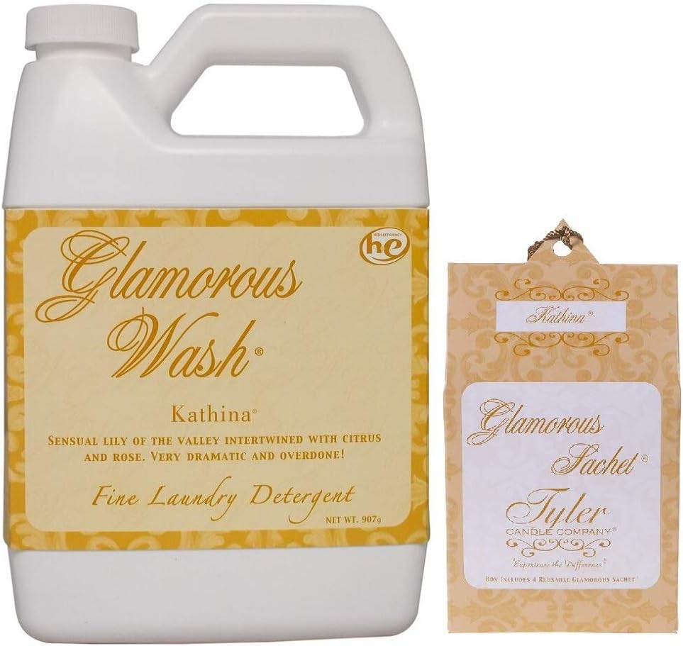 Tyler Candle Glamorous Wash Kathina Laundry Detergent 32oz w/Kathina Sachets Bundle (pack w sachet)