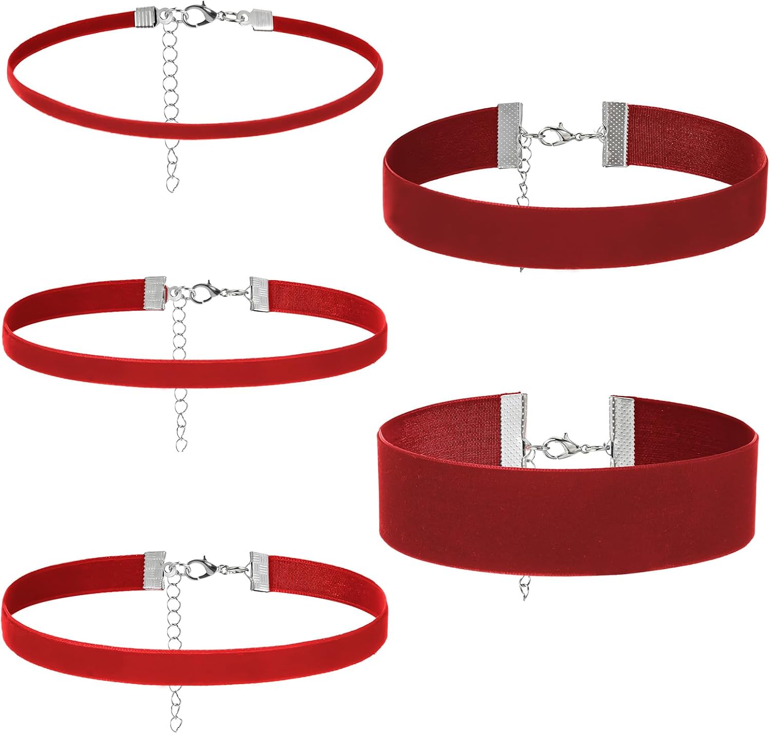 5 szt. łańcuszków typu choker dla kobiet, czerwony aksamitny naszyjnik dla kobiet, regulowany klasyczny łańcuszek na szyję, biżuteria retro, choker w stylu gotyckim na cosplay, taniec