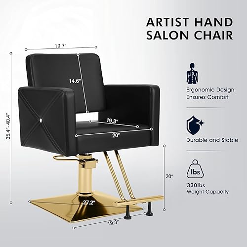 Miniatura 19 de Artist Hand Silla de salón para estilista, silla de estilista con bomba hidráulica resistente, equipo de belleza giratorio de 360 grados para Negro