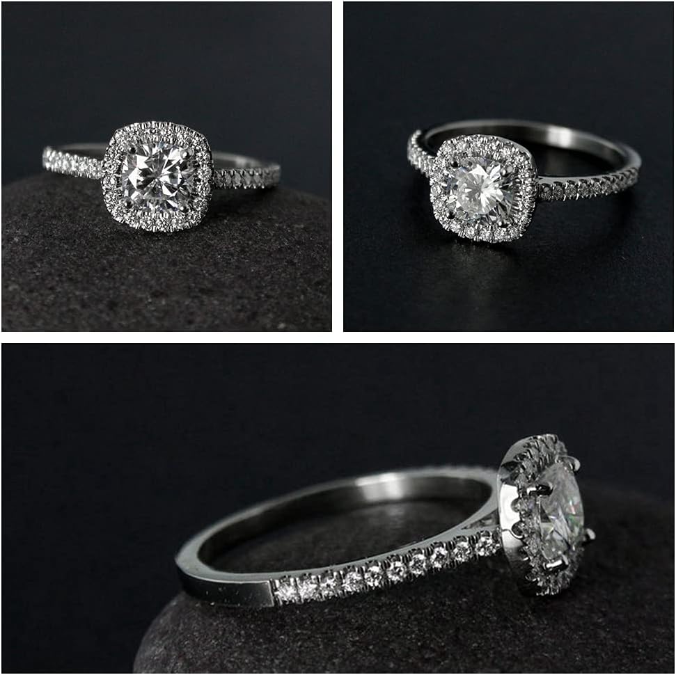Aihpos 1-1/3 Carat (ctw) Halo Engagement Rings for Women Cushion Cut Moissanite Engagement Rings Anniversary Promise Rings for Her, 925 Sterling Silver 10K 14K 18K Gold
