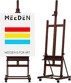 Large Studio Artist Easel, Holds Max Canvas 48", Solid Beech Wood H-Frame Easel with Large Storage Tray, Adjustable Art Painting Easel Stand with Wheels for Beginners & Artists, Walnut