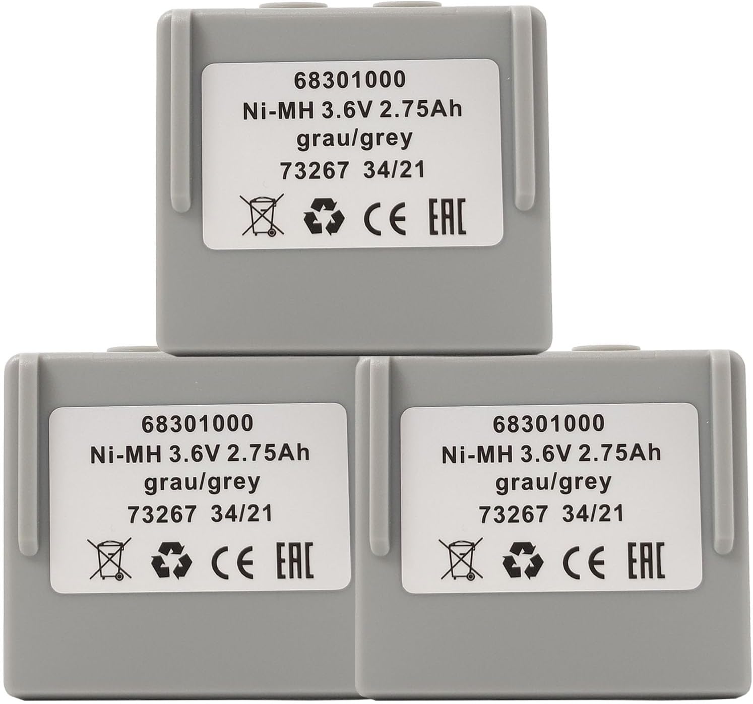 3-Pack Ni-MH 2750mAh 3.6V 68301000 68300900 Battery for HETRONIC Remote Control Rechargeable (Grey)