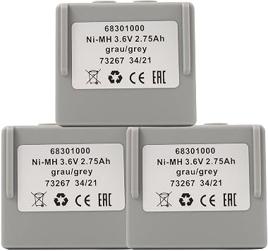 3-Pack Ni-MH 2750mAh 3.6V 68301000 68300900 Battery for HETRONIC Rechargeable Grey