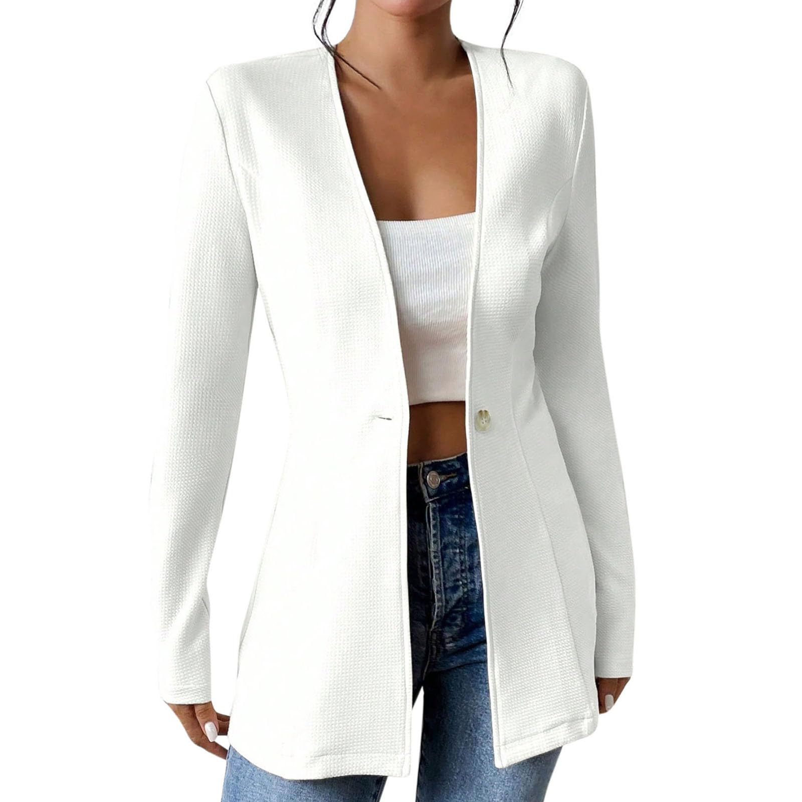 Suit Jackets for Women 1 Button Lightweight Casual Open Front Blazer Coat Long Sleeve Fashion Business Jacket