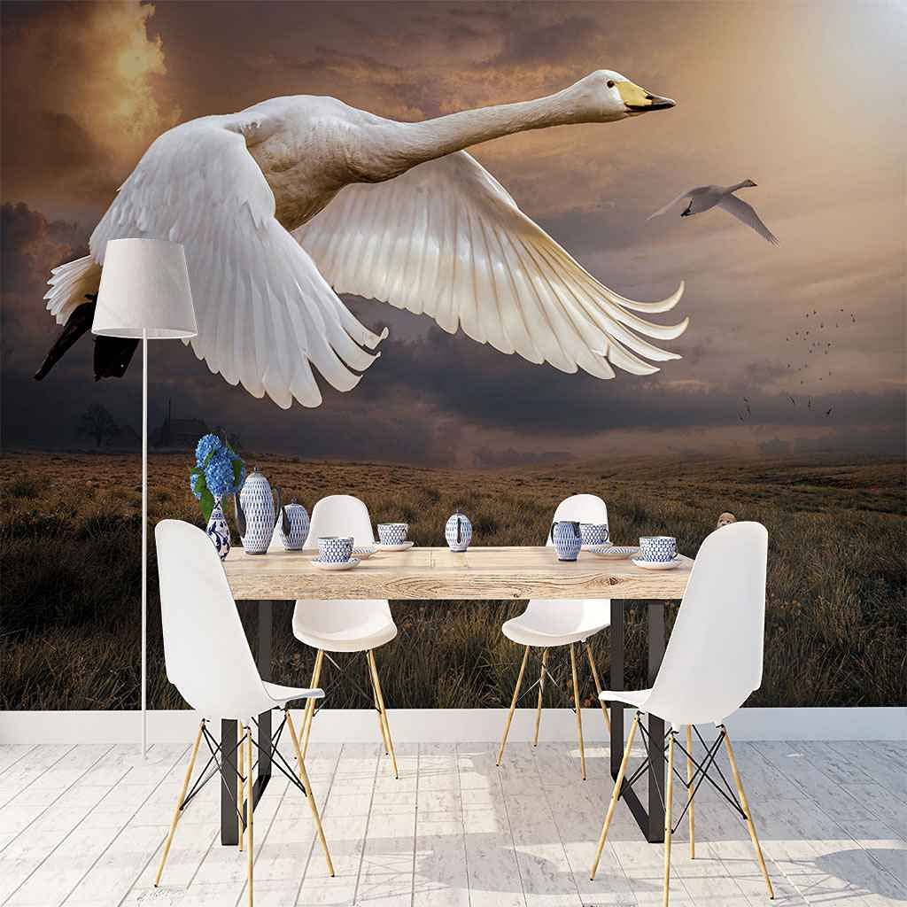 Papier Peint Cygne Blanc Auto-adhésif Salon Photo Murale 3D