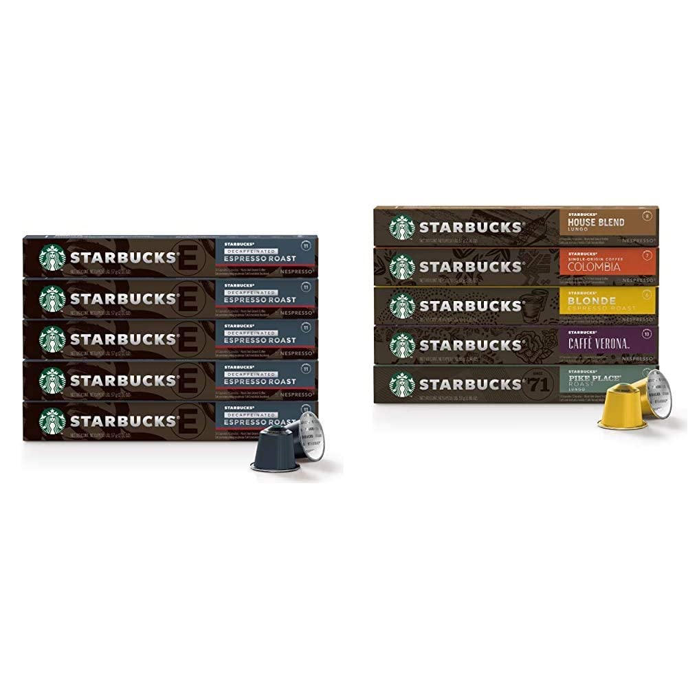 Starbucks by Nespresso Decaf Dark Roast Espresso (50-count) and Variety Pack Coffee (50-count) Capsules