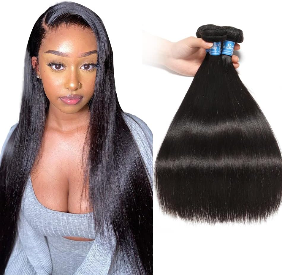 8A Grade Peruvian Straight Human Hair 3 Bundles Deal Silky Straight Virgin Human Hair Weave Extension Mixed Lengths 1B Color Panse Straight Hair Bundles 16 18 20 Inch