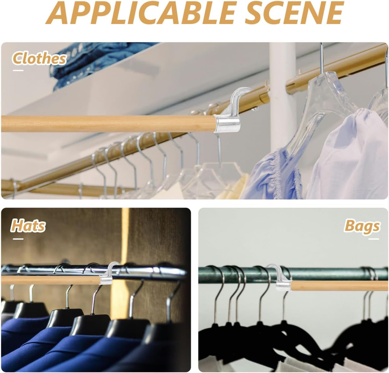 Cabilock Aluminum Alloy Wardrobe Hooks for Closet Rod 4-Pack Sturdy Closet Rod Bracket Hooks Easy to Install Hooks for Hanging Clothes 2X1.77X0.71 Inches