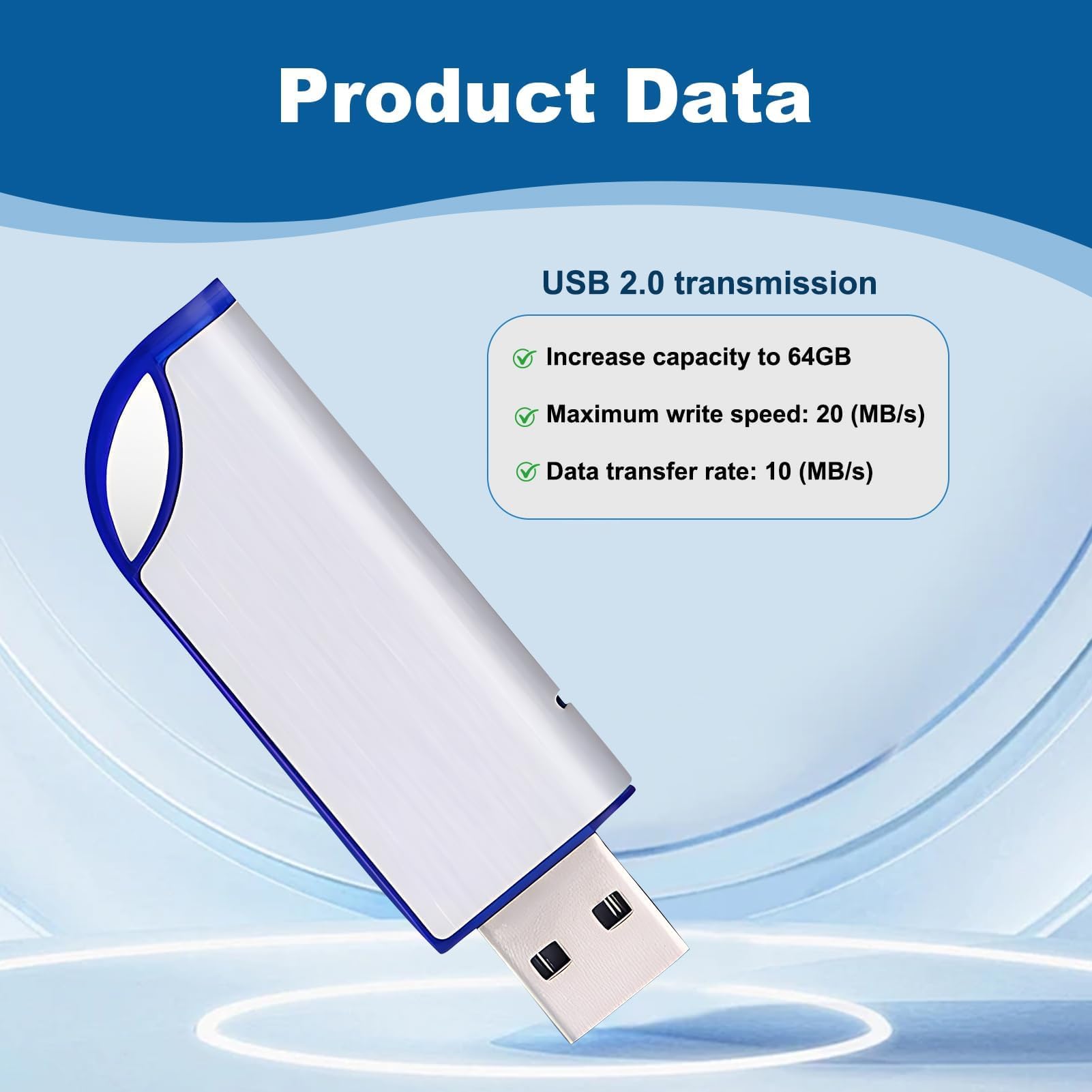 64GB FAT32 USB 2.0 Flash Drive, USB Memory Stick with Protective Cap & Keyring, Pen Drive for Game Capture Card/Cassette Player/PC/Laptop, External Photo/Video/Data Backup with LED Indicator (White) — view 3