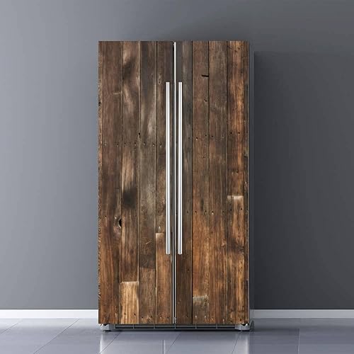 Juego de envoltura de vinilo autoadhesivo para refrigerador, textura de madera, mural de puerta, adhesivo extraíble para nevera, calcomanía para