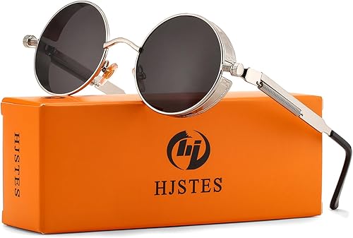 Miniatura 2 de HJSTES Gafas de sol redondas estilo steampunk vintage para mujeres y hombres, gafas góticas circulares, marco de metal retro