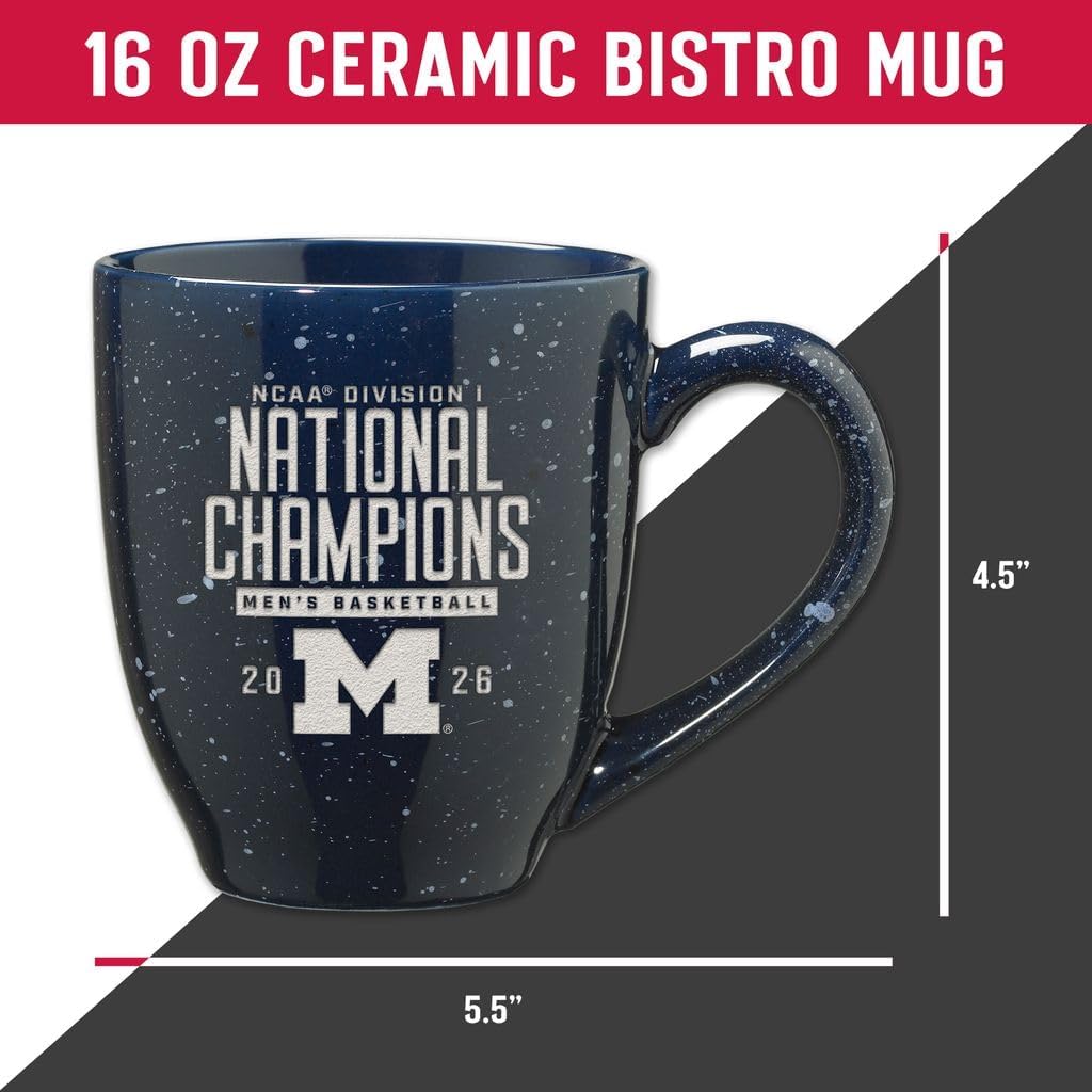 Uniquely Original NCAA Michigan Wolverines 2026 Men's Basketball National Champions Personalized 16 oz Team Color Laser Engraved Speckled Ceramic Coffee Mug