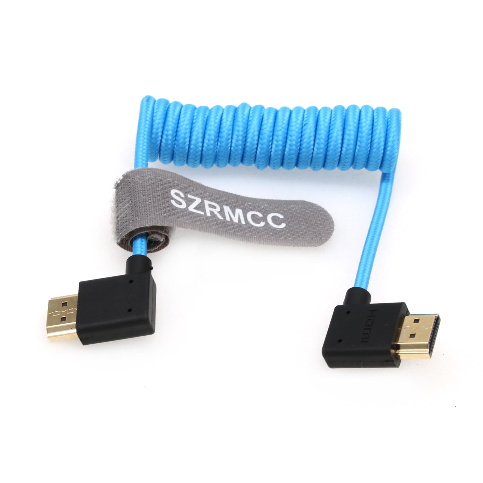 SZRMCC 8k 2.1HDMI Cable Left to Right HDMI Braided Coiled Cable Ultra High Speed Soft HDMI Cable for Z Cam E2 Portkeys BM5 Atomos Shinobi Ninjav V Monitor Sony Canon Camera Blue