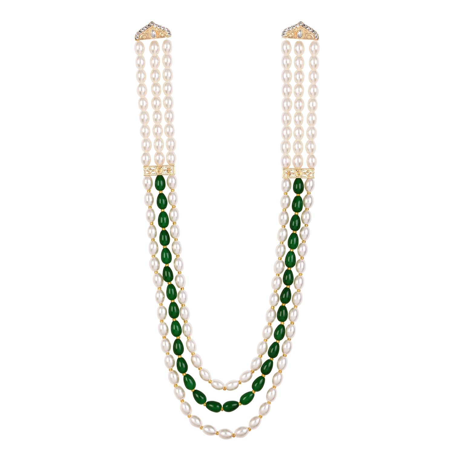 3 Layered Traditional Gold Plated Dulha Moti Mala with Beaded Maharaja Haar/Groom Necklace For Men (MLP73G)-image-2