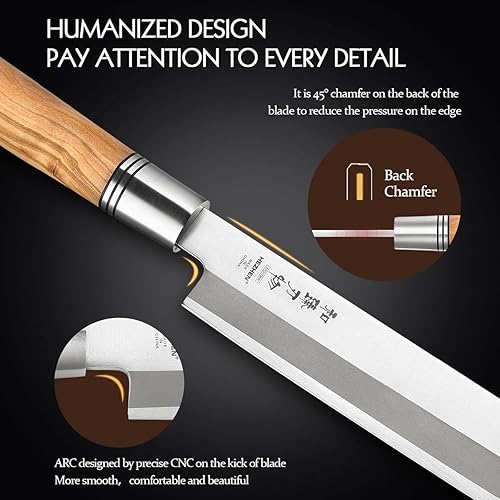 Miniatura 5 de HEZHEN Cuchillo Sashimi de 11.811 in, cuchillo de yanagiba de acero forjado, rebanado de sushi, estuche de cuchillo de mango de madera