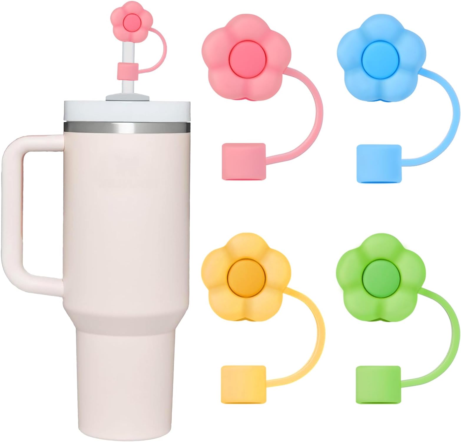 4PCS Straw Covers Cap for Stanley 40&30 Oz Tumbler, 0.4Inches Flower Straw Toppers, Dust-proof Drinking Straw Cover Reusable, Birthday Gifts for Daughter Son, Mother's Day Gift Ideas
