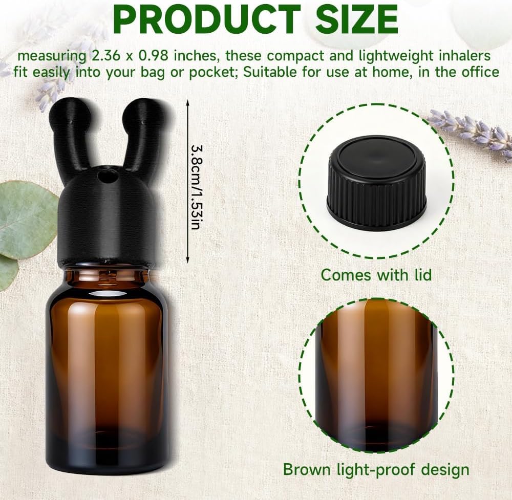Essential Oil Nasal Inhaler, 3-Pack Double Hole Aromatherapy Inhaler with Cover - Portable Mini Perfume Dispenser for Refillable Scent Diffusion, PETG Material (Brown & Black)