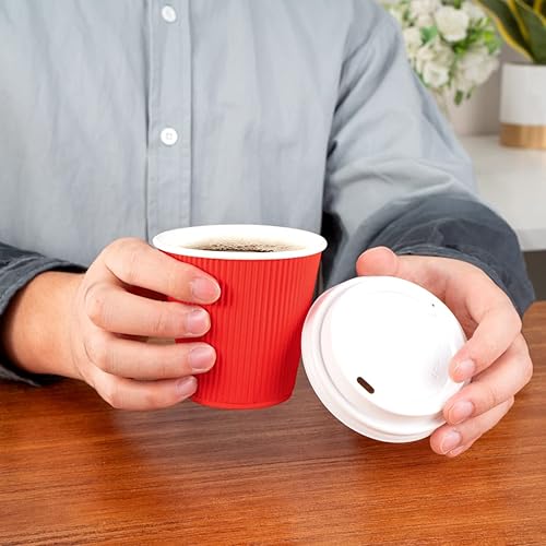 Vista 380 de Vasos de café de papel aislado de pared corrugada, 8 oz, Anaranjado