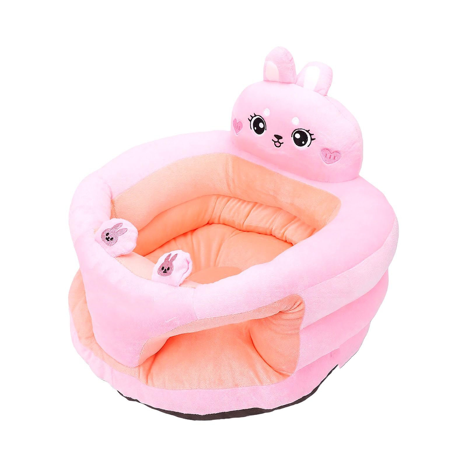 Silla de bebé de Felpa Suave de Dibujos Animados con Respaldo Seguro para Práctica de Sentado Infantil (Conejito rosado)